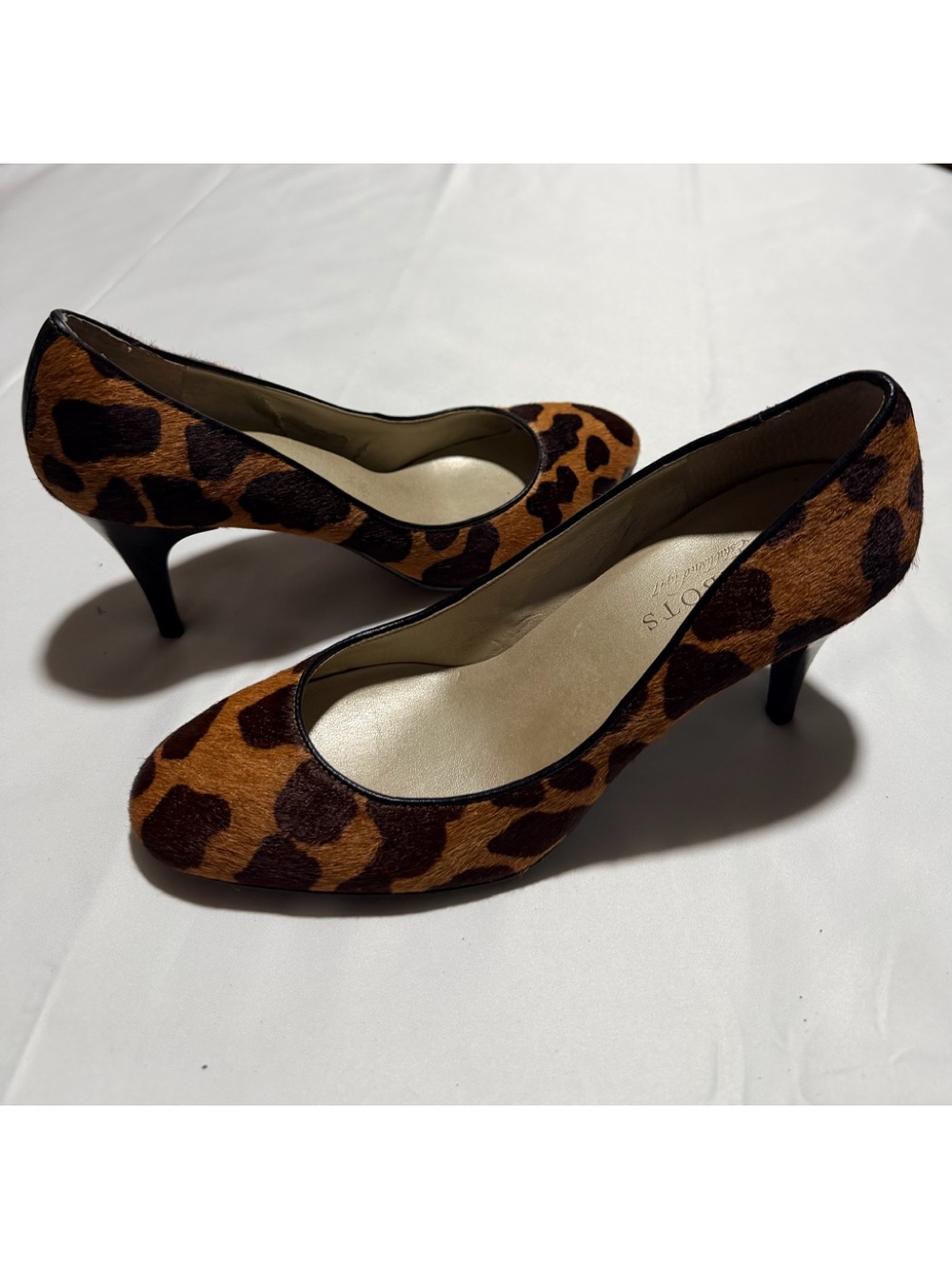 Talbots Leopard-Print Calf Hair Mid Heel Pumps in Brown and Black